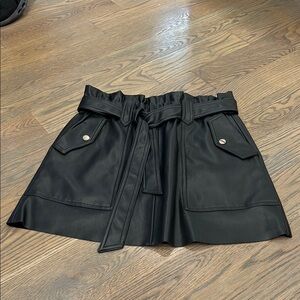 Black Faux Leather Skirt with Belt